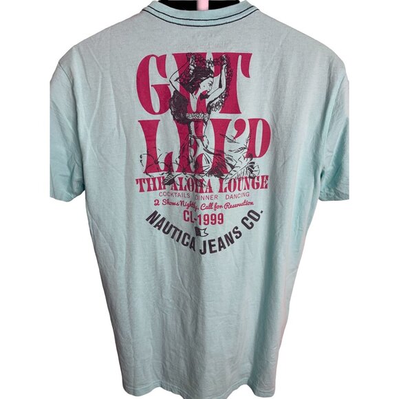 Mens Nautica Get Lei'd The Aloha Lounge Shirt Short Sleeve Sz L Aqua Blue - Picture 1 of 5